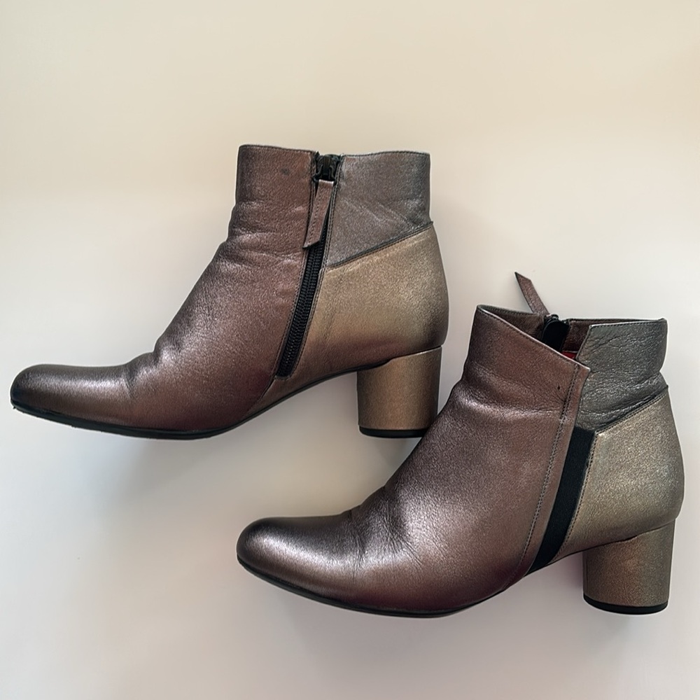 Pas De Rouge Brown Metallic Ankle Boots Size 7